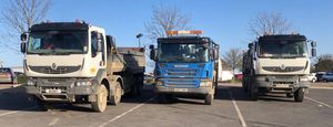 image of three tipper lorries, all part of the bloxham tipping services fleet