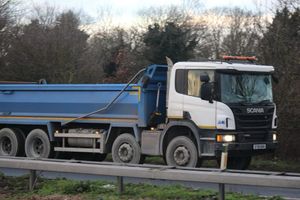 image of tipper lorry with white cab